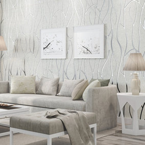 Livingandhome Silver Grey 3D Striped Textured Wallpaper 950cm