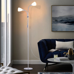 Livingandhome Silver Grey Double Headed Floor Lamp Adjustable Standing Reading Lights
