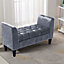 Livingandhome Silver Grey Velvet Buttoned Storage Bench Bed End Window Seat