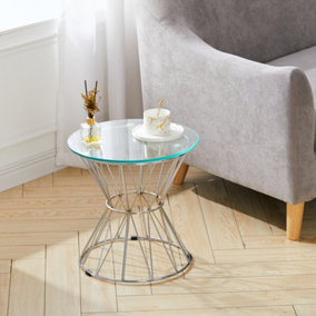 Livingandhome Silver Hourglass Round Glass Side Table