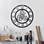 Livingandhome Silver Industrial Large Roman Numeral and Gear Silent Metal Wall Clock 58 cm