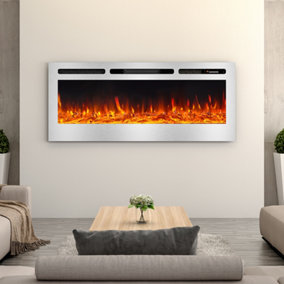 Livingandhome Silver Linear Wall Mounted and Recessed Chrome Electric Fireplace 50 Inch