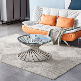 Livingandhome Silver Luxury Round Coffee Table with Stainless Steel Base