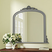 Livingandhome Silver Ornate Arched Wall Hanging Large Glass Mirror Garden Decoration