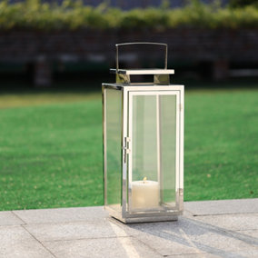 Livingandhome Silver Stainless Steel Candle Holder Decorative Lantern 510 H x 215 W x 215 mm D