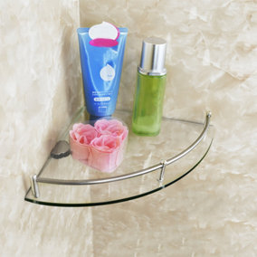 Livingandhome Silver Tempered Glass Wall Mounted Bathroom Corner Shelf 25 cm