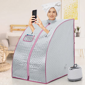 Livingandhome Silvery Portable Foldable 2L Full Body Loss Weight Home Spa Sauna Steam Kit for Relaxation