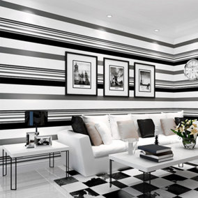 Livingandhome Simple Black White Grey Striped Patterned Non Woven Smooth Wallpaper