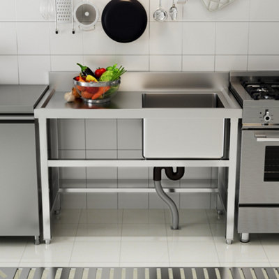 Stainless Steel Kitchen Sink Open Back Drainboard