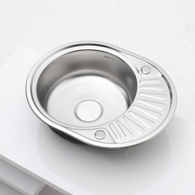 Livingandhome Single Bowl Modern Large Catering Inset Stainless Steel Kitchen Sink W 570mm x H 175mm