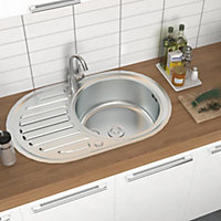 Livingandhome Single Bowl Modern Large Catering Inset Stainless Steel Kitchen Sink W 770mm x H 175mm