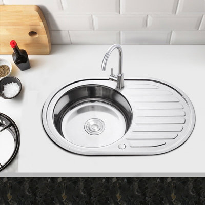 Livingandhome Single Bowl Modern Large Catering Inset Stainless Steel Kitchen Sink W 770mm x H 175mm