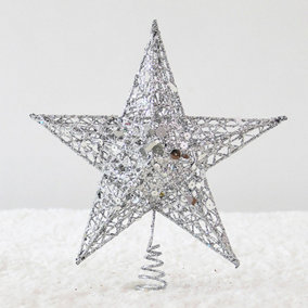 Livingandhome Sliver Christmas Tree Topper Star Xmas Ornament Home Decorative with LED Lights