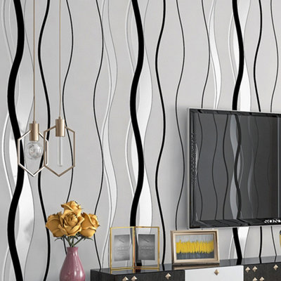 Wall Paper Wallpaper Ikevan Silver 3D Non-woven Wave India