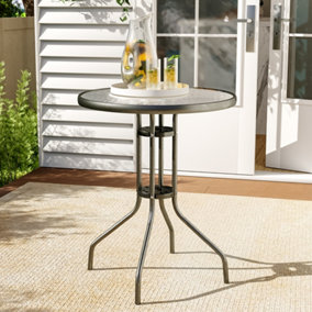 Livingandhome Small Round Tempered Glass Metal Garden Coffee Table