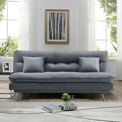 Livingandhome Sofa Bed 3 Seater Grey Fabric Tufted Convertible