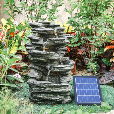 Livingandhome Solar Power Garden Water Fountain Outdoor LED Waterfall  Fountain Rockery Decor | DIY at Bu0026Q