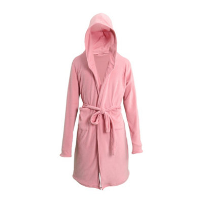 Livingandhome Solid Long Hooded Bath Robe Blanket Hoodie with Front Pocket  Wine Pink, XL