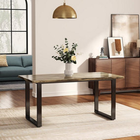 Livingandhome Solid Wood Rectangular Dining Table with Metal Legs
