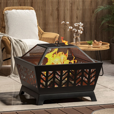 Livingandhome Square Fire pit BBQ Firepit Wood Log Basket Bowl Brazier  Burner Garden Patio Heater | DIY at Bu0026Q