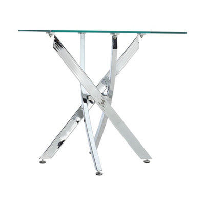 Livingandhome Square Tempered Glass Top Side Table with Chrome Legs