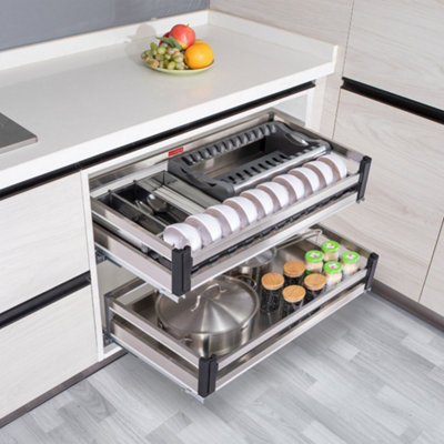 Livingandhome Stainless Steel Kitchen Cabinet Pull-Out Basket 814x430x170mm