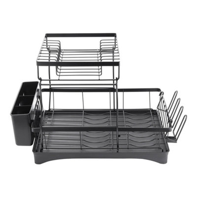 Viviendo 2 Tier Dish Drainer with Cutlery Holders Black