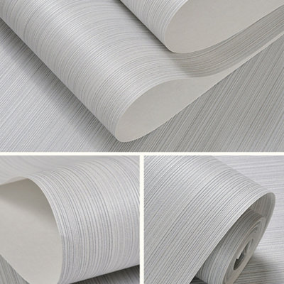 Grey Wave Striped Non Woven Embossed Flocking Wallpaper 950 cm