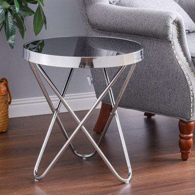 Livingandhome Tempered Glass Coffee Table Round Tea Table with Metal Legs Dia 45CM