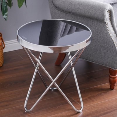 Livingandhome Tempered Glass Coffee Table Round Tea Table with Metal Legs Dia 45CM