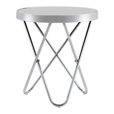 Livingandhome Tempered Glass Coffee Table Round Tea Table with Metal Legs Dia 45CM
