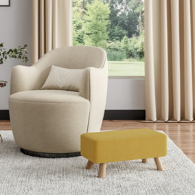 Livingandhome Tofu Shaped Yellow Linen Upholstered Footstool Footrest with Solid Wooden Legs W 570 x D 280 x H 257 mm