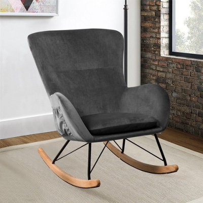 Livingandhome Velvet Upholstered Rocking Chair Rocker Relaxing