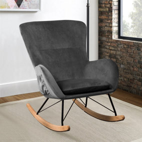 Livingandhome Velvet Upholstered Rocking Chair Rocker Relaxing Chair Occasional Armchair in Dark Grey