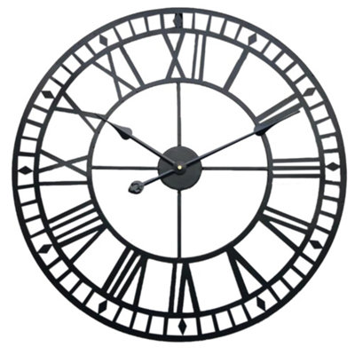 Livingandhome Vintage Black Large Round Decorative Silent Metal Roman  Numeral Wall Clock 40cm