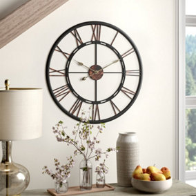 Livingandhome Vintage Round Large Decorative Metal Wall Clock with Roman Numeral 60cm