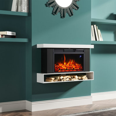 Livingandhome Wall Mounted Fire Suite Black Electric Fireplace with White  Surround Set 7 Flame Colors Remote Control 37 Inch | DIY at Bu0026Q