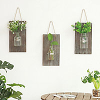 Livingandhome Wall Mounted Hydroponic Planting Glass Planter with Wooden Backboard