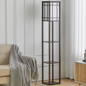 Livingandhome Walnut Brown Wooden Floor Lamp with Shelves Units 160 cm