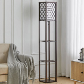 Livingandhome Walnut Floor Lamp Wood Standing with Storage Shelf 160 cm
