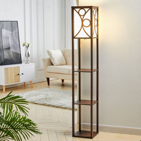 Livingandhome Walnut Geometric Pattern Wooden Floor Lamp with Shelves Units
