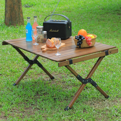 Livingandhome Walnut Outdoor Foldable Low Wooden Table with