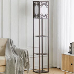 Livingandhome Walnut Window Wooden Floor Lamp with Shelves Units