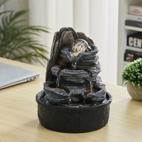 Livingandhome Water Feature Layered Rock Cascading Tabletop Fountain with LED Crystal Ball