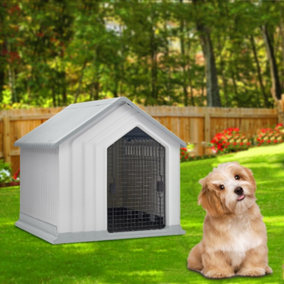 Livingandhome Waterproof Plastic Dog House Pet Kennel with Door 98x96x95cm