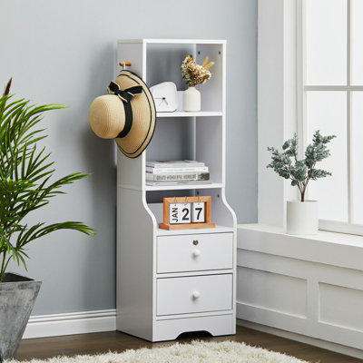 Livingandhome White Lockable Drawer Bedside Table with Tier Display  Shelf W 370mm x D 300mm x H 1145mm DIY at BQ