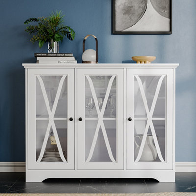 Livingandhome White 3 Door Storage Sideboard Floor Cupboard for