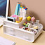 Livingandhome White 3 Drawers Multifunctional Plastic Makeup Storage Desk Organizer for Stationery Marker Pens