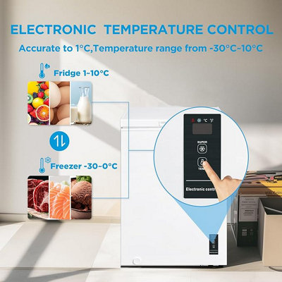 Livingandhome White 99L Freestanding Chest Freezer with Digital ...