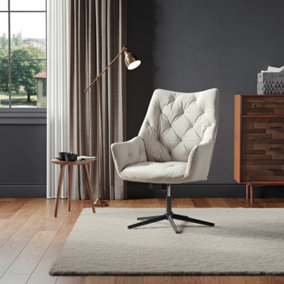 Livingandhome White Button Wingback Velvet Swivel Armchair with Metal Base